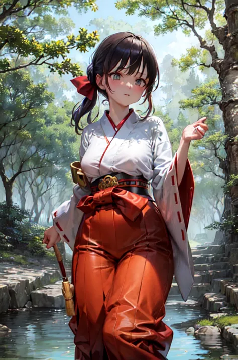 masterpiece, best quality, ultra-detailed, extremely detailed, illustration, (1girl:1.2), solo, miko clothes, long hakama, long ...