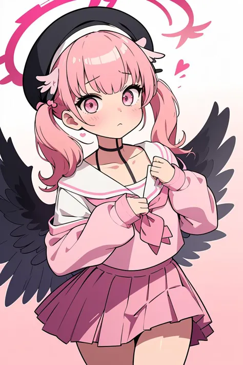 anime girl with angel wings and a pink dress