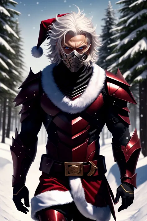 winter (nature:1.2), sci-fi armor, santa (dress:1.2), (santa:1.2), male