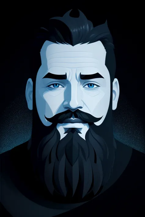 a stylized image of a man with a goatee and beard with a blue background and a black and white background, Bedwyr Williams, behance hd, a character portrait, temporary art