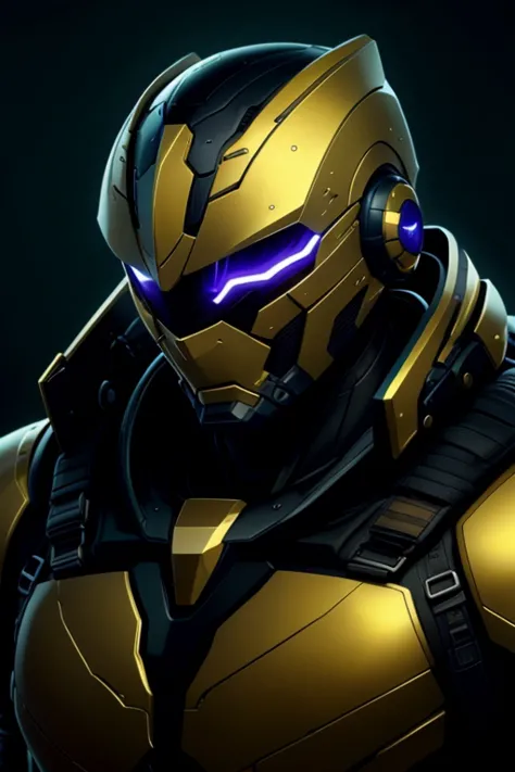 a close up of a man in a suit with a glowing helmet