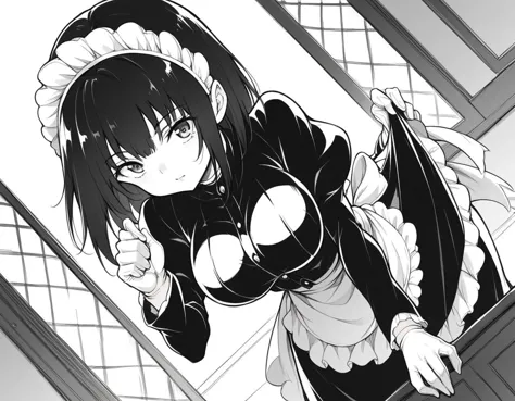 anime maid with black and white outfit and white apron