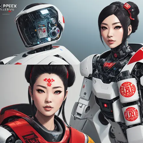 an epic fantastic realism comic book style portrait painting of a japanese robotic geisha with USSR tattoos and decals, apex legends, octane render, intricate detail, 4 k hd, unreal engine 5, ex machina, irobot, gerald brom, photorealistic, modelshoot style, kuvshinov, nvinkpunk
