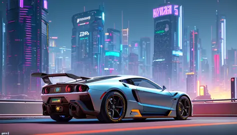 photorealistic, ,best quality,masterpiece,highly detailed,ultra-detailed,a futuristic sports car in a cyberpunk city. 4k 3d rend...