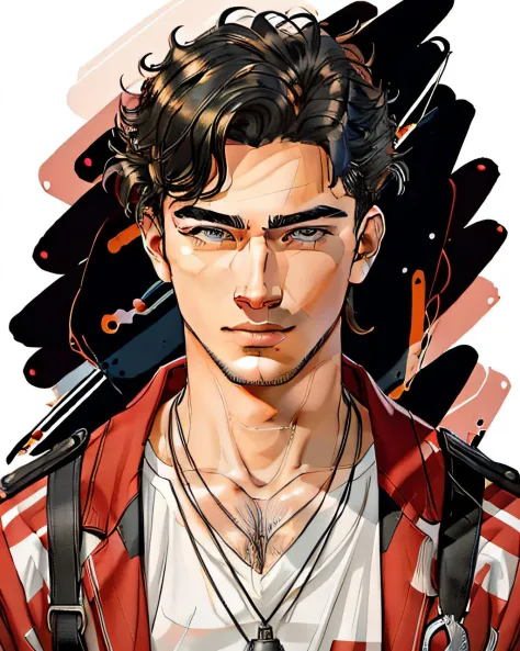 medium shot. in the style of 0mib. handsome young adult man, digital painting, overdetailed, best quality, soft lighting, <lora:...