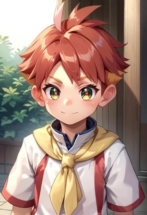 score_9, score_8_up, score_7_up,source_anime, rating_safe BREAK
 detailed eyes, village
 <lora:cutifiedanimecharacterdesign_variant_type_E_PonyXL_v10:0.6>  <lora:crispin:0.7>,petite,
cute,crispin, multicolored hair, red hair, yellow eyes, red pupils, partially fingerless glove, single red glove, short sleeves white jacket, multicolored shorts, white shorts, yellow neckerchief,