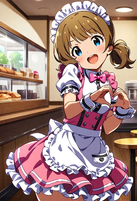 anime girl in a pink and white dress holding a donut