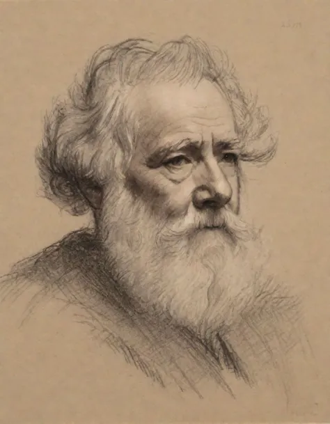 a drawing of a man with a long beard and a white beard