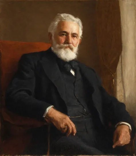 a painting of a man with a white beard sitting in a chair