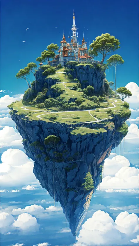 a floating island with a castle on top of it