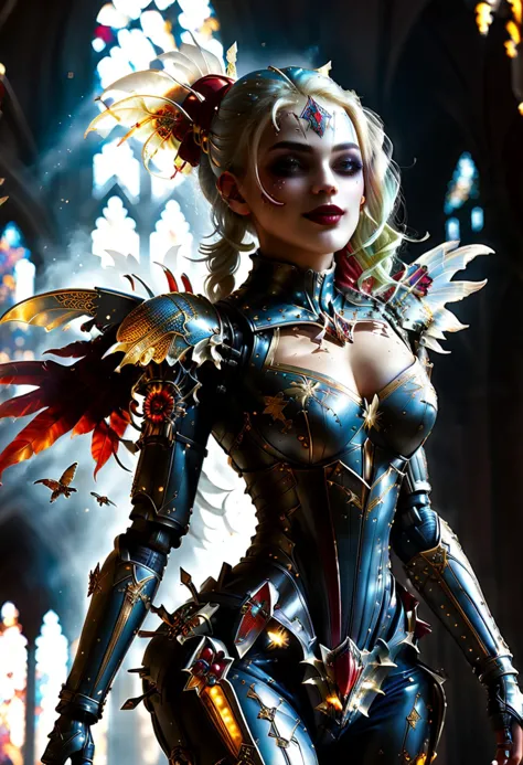 score_9, score_8_up, score_7_up, score_6_up, score_5_up, score_4_up, beautiful gorgeous harley quinn as an armored warrior, bril...