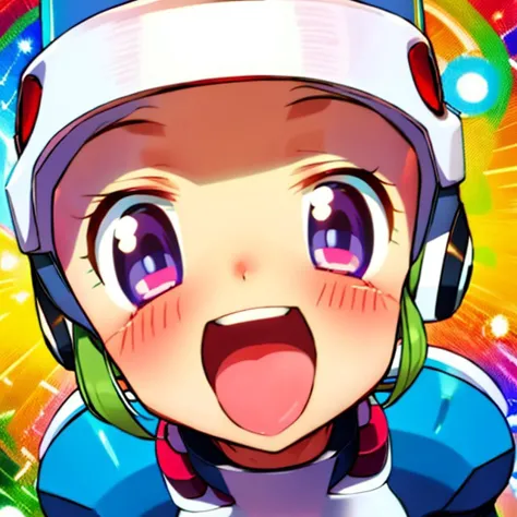 pov, looking at viewer, blush, smile, open mouth, upper teeth only, roll (mega man), <lora:1f7391a6-82e9-4193-b733-05cf78312adc:...