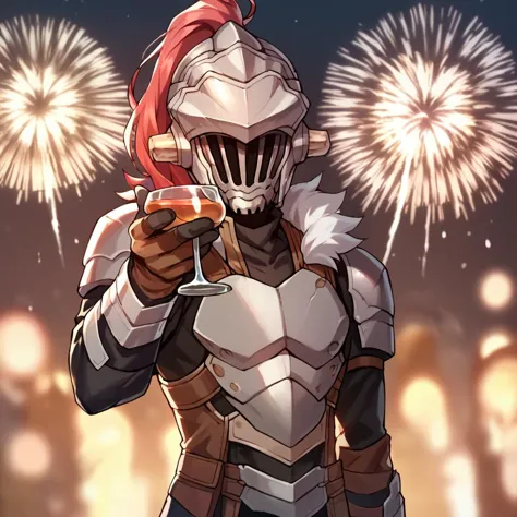 a close up of a person holding a wine glass with fireworks in the background