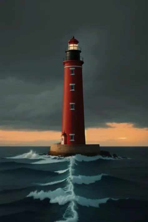 8k, editorial image, 
a lighthouse in the middle of the ocean, hyper-detailed, trending on artstation