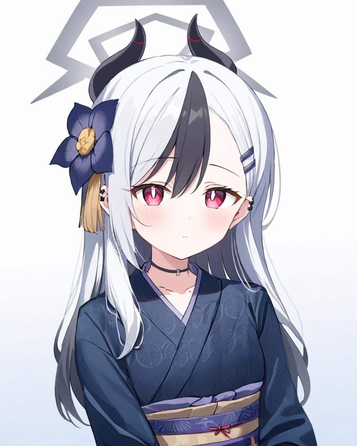 Anime girl with long white hair and a black and white dress - SeaArt AI