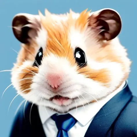 susu,hamster,necktie, formal, suit, blue background, animal focus, no humans, simple background, animal, black necktie, solo, shirt<lora:susu:0.8>