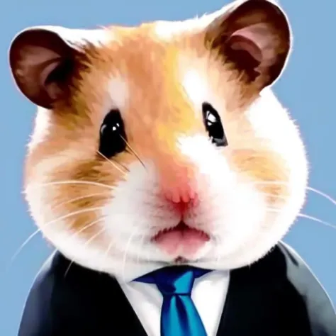 susu,hamster,necktie, formal, suit, blue background, animal focus, no humans, simple background, animal, black necktie, solo, shirt<lora:susu:0.8>