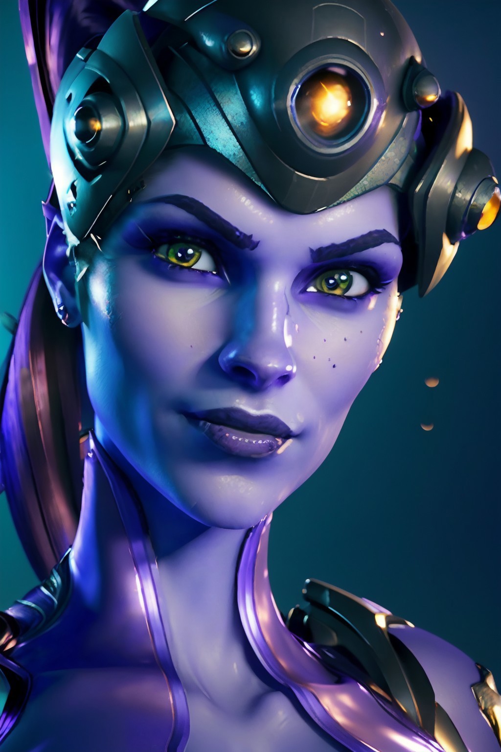 A close up of a woman wearing a helmet and a purple outfit - SeaArt AI