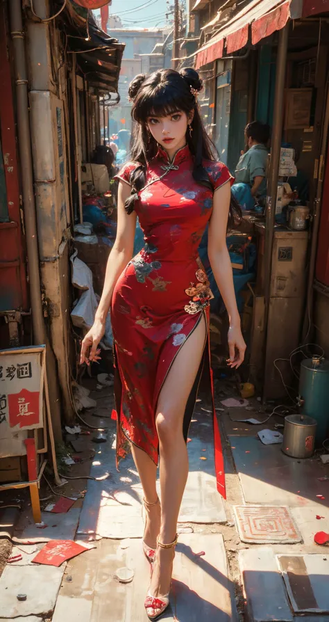 masterpiece,ultra highres,ultra detailed,best quality,
1girl,leggy,slim,gradient hair,<lora:~Q?-st xuer Shampoo:0.8>,qipao,full body,Wasteland Punk,