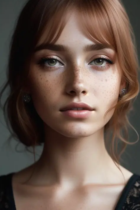 beautiful lady, freckles, dark makeup, hyperdetailed photography, soft light, head and shoulders portrait, cover