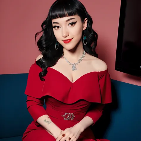 high quality photo of  <lora:Amy Shira Teitel:1.2> amy_shira_teitel
 <lora:st4rl3tv1x:0.8> st4rl3tv1x,off shoulder,red dress,off-shoulder dress