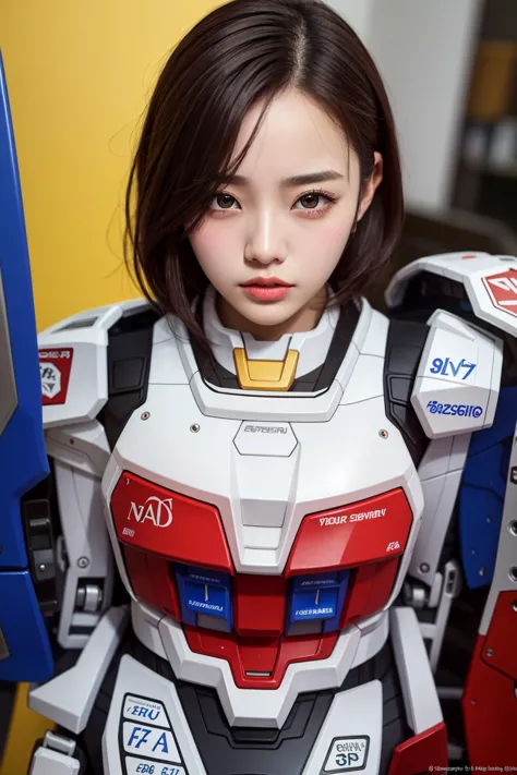 <lora:gundamChilloutMix_v1:0.8>, (wearing robot armor), (white, red and blue armor), armor with neon lights, <lora:cuteKoreanGir...