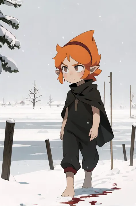 a cartoon image of a girl walking in the snow