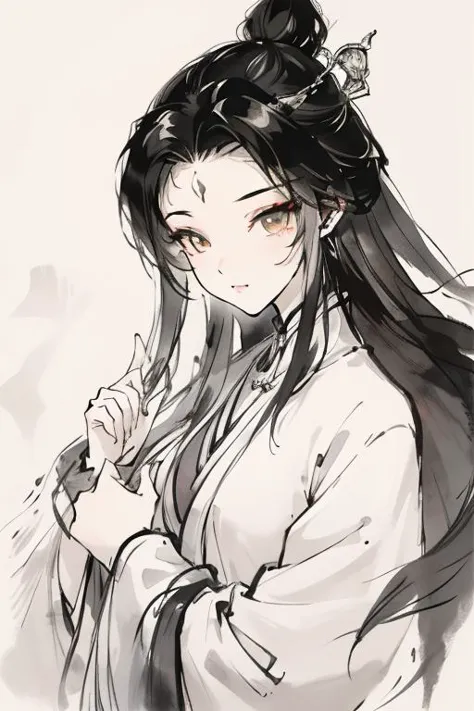 a drawing of a woman with long hair and a white shirt