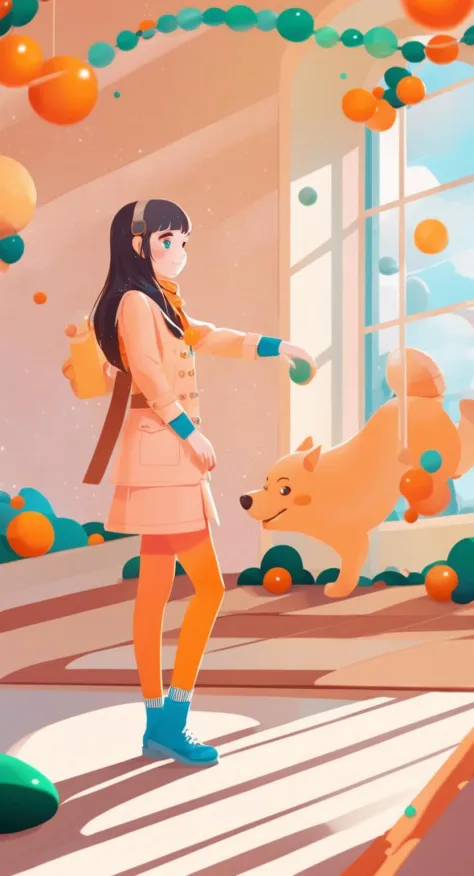 an artwork, Stap, in the style of 2d game art, characterized girl, dmitry vishnevsky, orange and emerald, cute and dreamy, edito...