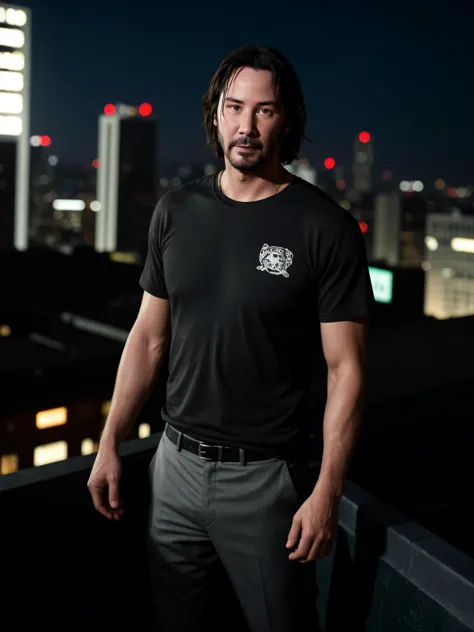 professional photo of Keanu Reeves, french crop hair, perfect eyes, wearing dull    jaguar print Shapewear,  graphic t-shirt, hiking boots,  ,,  underworld rooftop bar,iceberg,bayou, upper body shot low lighting, moody, large depth of field, deep depth of field, highly detailed, three quarter shot