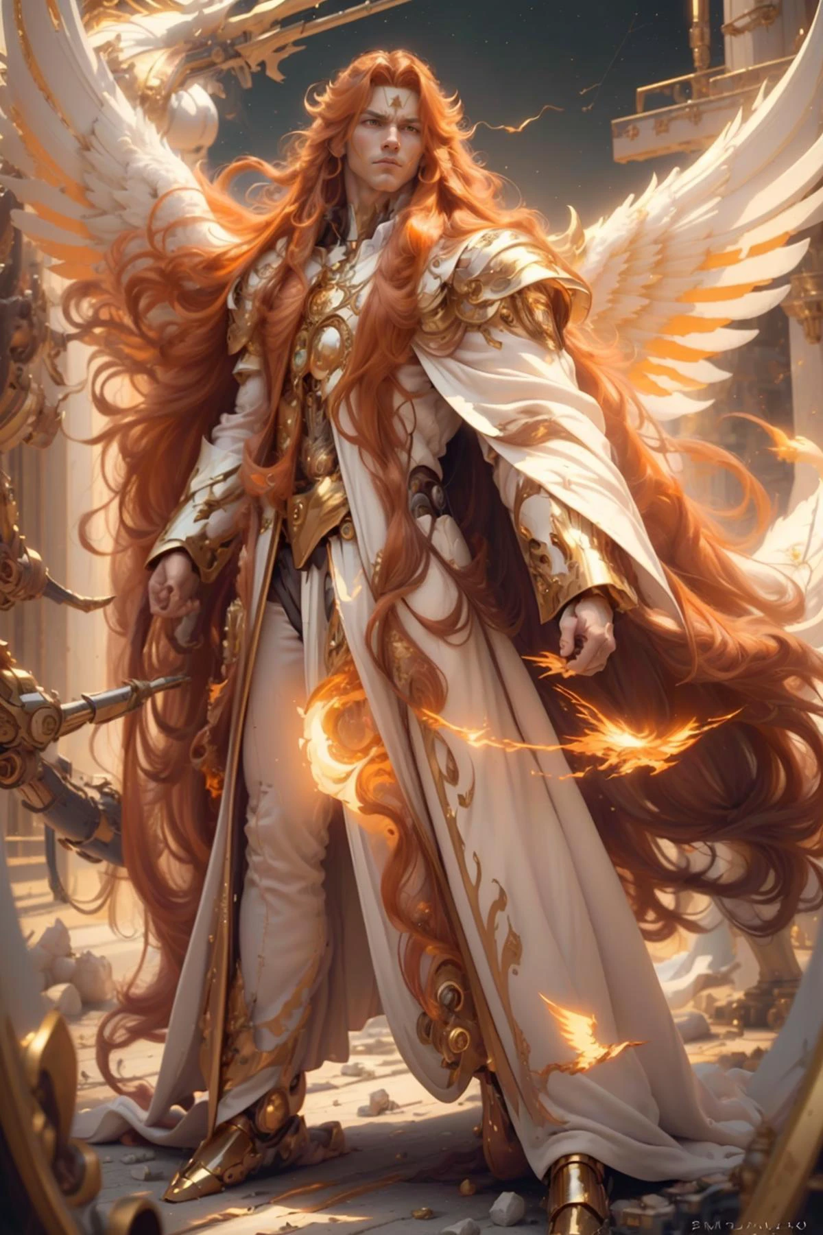 (((man))),(angry face:0.8), (mechanical wings:1.4),(colorful, dynamic angle, soft light passing through hair), wearing ((white robes:1.2)) ((cloak:1.2)), Scenario, ((orange hair)), imposing look, full body, (detailed realistic background:1.3), (official art, beautiful and aesthetic:1.2), Saint Seiya Shine Golden Pikachu constellation Cloth holding, Background zodiac signs hll,,
IvoryGoldAI,

