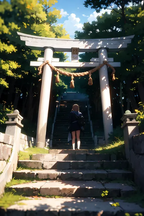 there is a woman that is standing in front of a gate