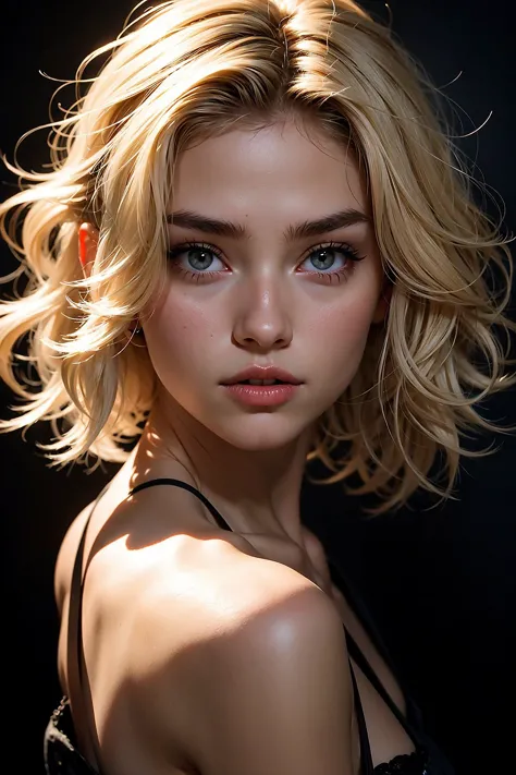 super cute blond woman in a dark theme