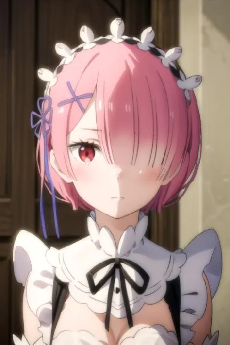 (((pixel-perfect, detail-perfect))), solo, 1girl,  <lora:ram-rezero-01:0.8>, ram, roswaal mansion maid uniform, maid headdress, ...