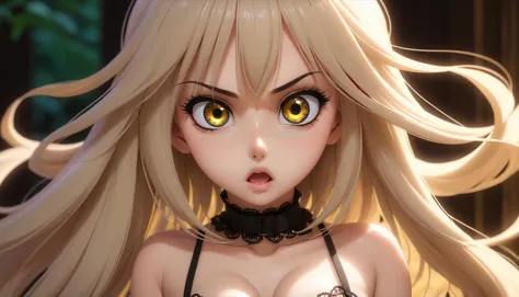 absolutely terrifying , 1girl , tokisakikurumi, heterochromia, A very dirty and littered place., very thin waist,  breasts, cleavage, slim body,, (8k, masterpiece, best quality, ultra-detailed),  (an extremely delicate and beautiful)kawaii, cute, very big eyes, Aesthetic Anime Eyes, small face,  large breasts, cinematic lighting, , Intricate, High Detail, Sharp focus, dramatic,   masterpiece, best quality, ultra-detailed,