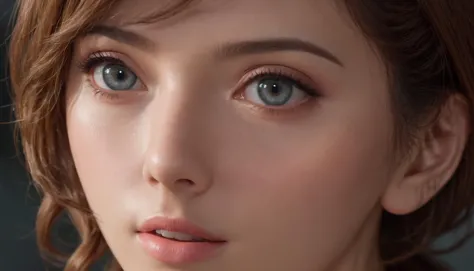 a close up of a woman with a very big eye