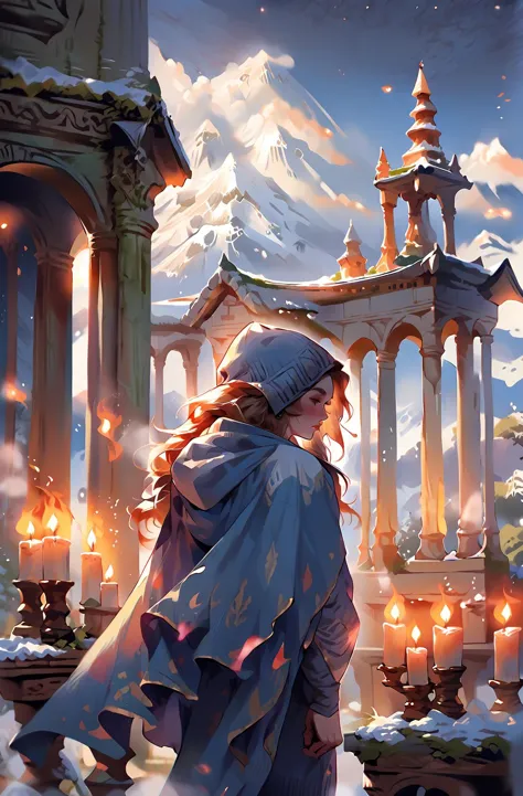 score_9,score_8_up,score_7_up,score_6_up,score_5_up,score_4_up 1girl,solo,long hair,standing,outdoors,sky,cloud,from behind,cape,night,fire,scenery,cloak,snow,blue theme,mountain,facing away,candle,watercraft,architecture,pillar,flame,statue,mountainous horizon,candlestand,candlelight <lora:ToraFurry_XL_PonyV6_p1-t1:0.8>,<lora:xl_kelala_pony_ceshi(pony):1>