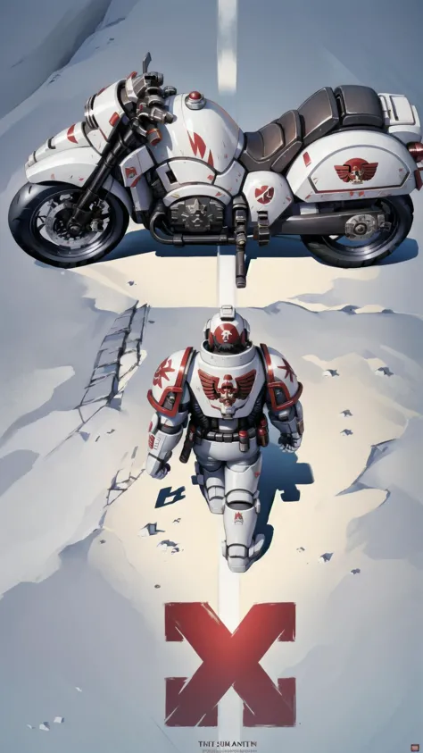 <lora:concept_akiraposter:0.8> akiraposter, (from above, from behind:1.15), walking, (ground vehicle, bike, motorcycle:1.25), BR...