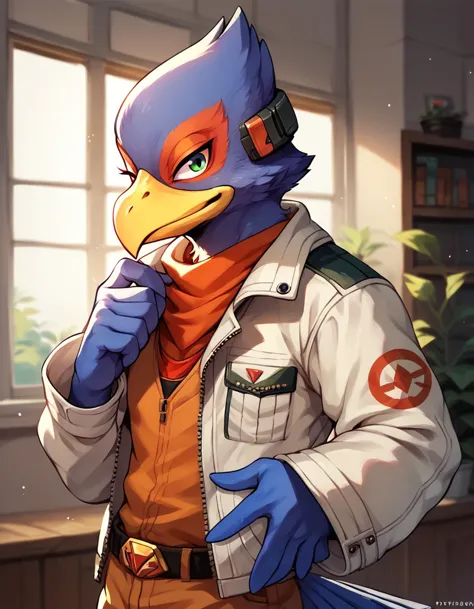 a close up of a cartoon bird with a jacket and a tie