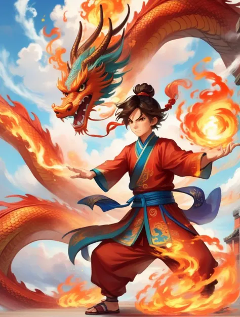 1boy, casting spell, cloud, dragon, eastern dragon, fire, male focus
 <lora:sdxl_casting_spell-000003:0.65>