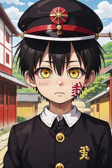 anime girl with blood on her face and a uniform on