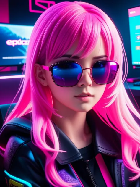 amazingly detailed, masterpiece, ultra hd, full shot, dynamic angle, beautiful girl, computer gamer, gaming computer, gaming cha...