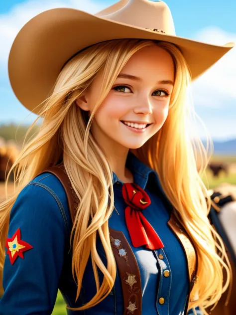 (masterpiece, best quality), intricate details, 1girl, long hair, blond hair, (smile:0.5), cowboy shot,