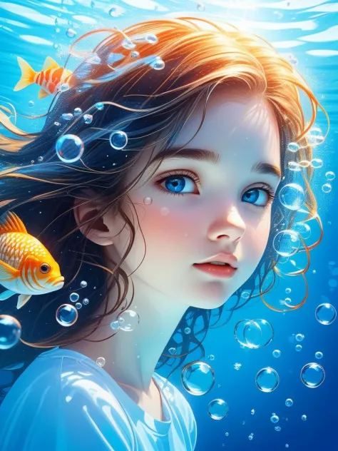 abstract background,(illustration:1),masterpiece,best quality,detailed face and eyes,1 girl,underwater hair physics,air bubbles,...