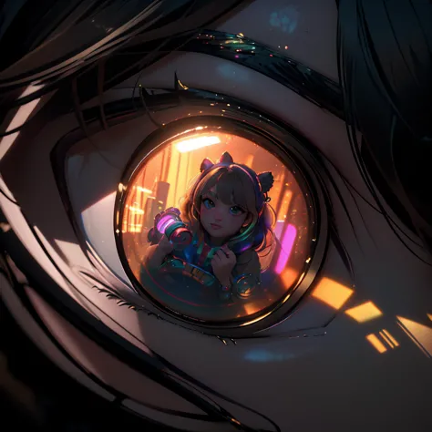 anime girl looking through a mirror with a cat ear