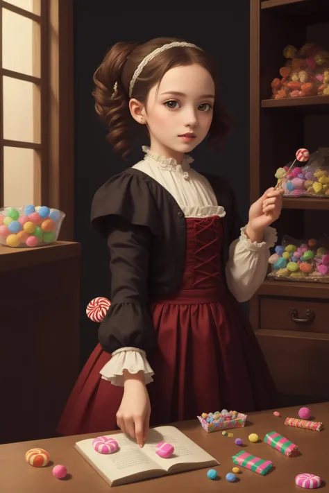 menina com doces,, (obra de arte,melhor qualidade:1.5)