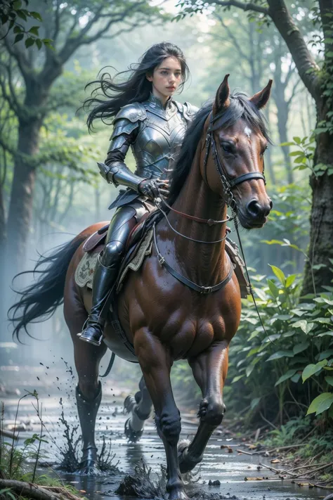 Best quality,masterpiece,ultra high res,(1girl:1.4),armor,riding,female focus,horse,tree,solo,weapon,facial hair,sword,horseback riding,<lora:ws4:0.7:lbw=exceptfacehigh>,