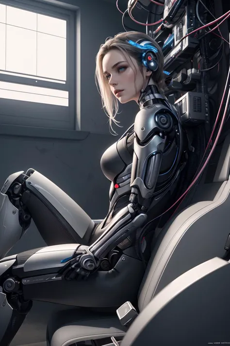 a woman in a futuristic suit sitting in a car