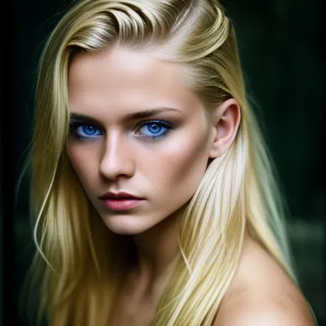 blond woman with blue eyes and long blond hair posing for a picture