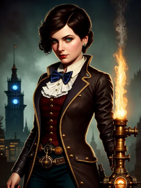 Lofi Steampunk Bioshock portrait, Pixar style, by Tristan Eaton Stanley Artgerm and Tom Bagshaw.